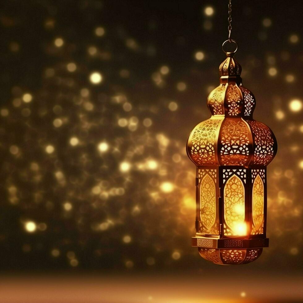 eid mubarak et Ramadan kareem salutations avec islamique lanterne et mosquée. eid Al fitr Contexte. eid Al fitr Contexte de fenêtre concept par ai généré photo