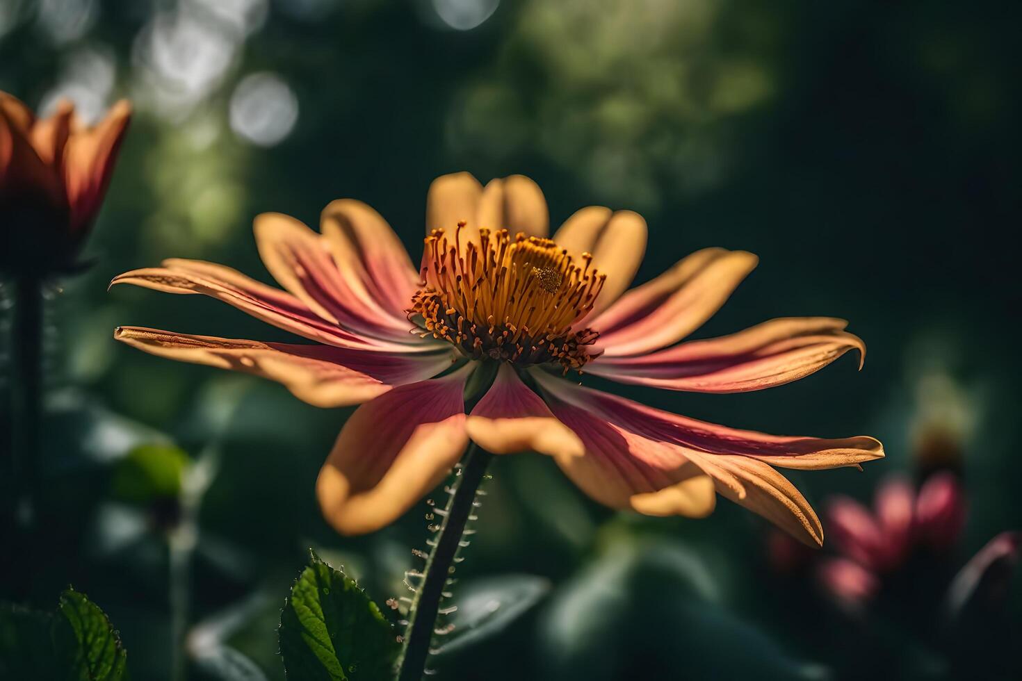 ai généré une fleur est montré dans le Soleil avec flou Contexte photo