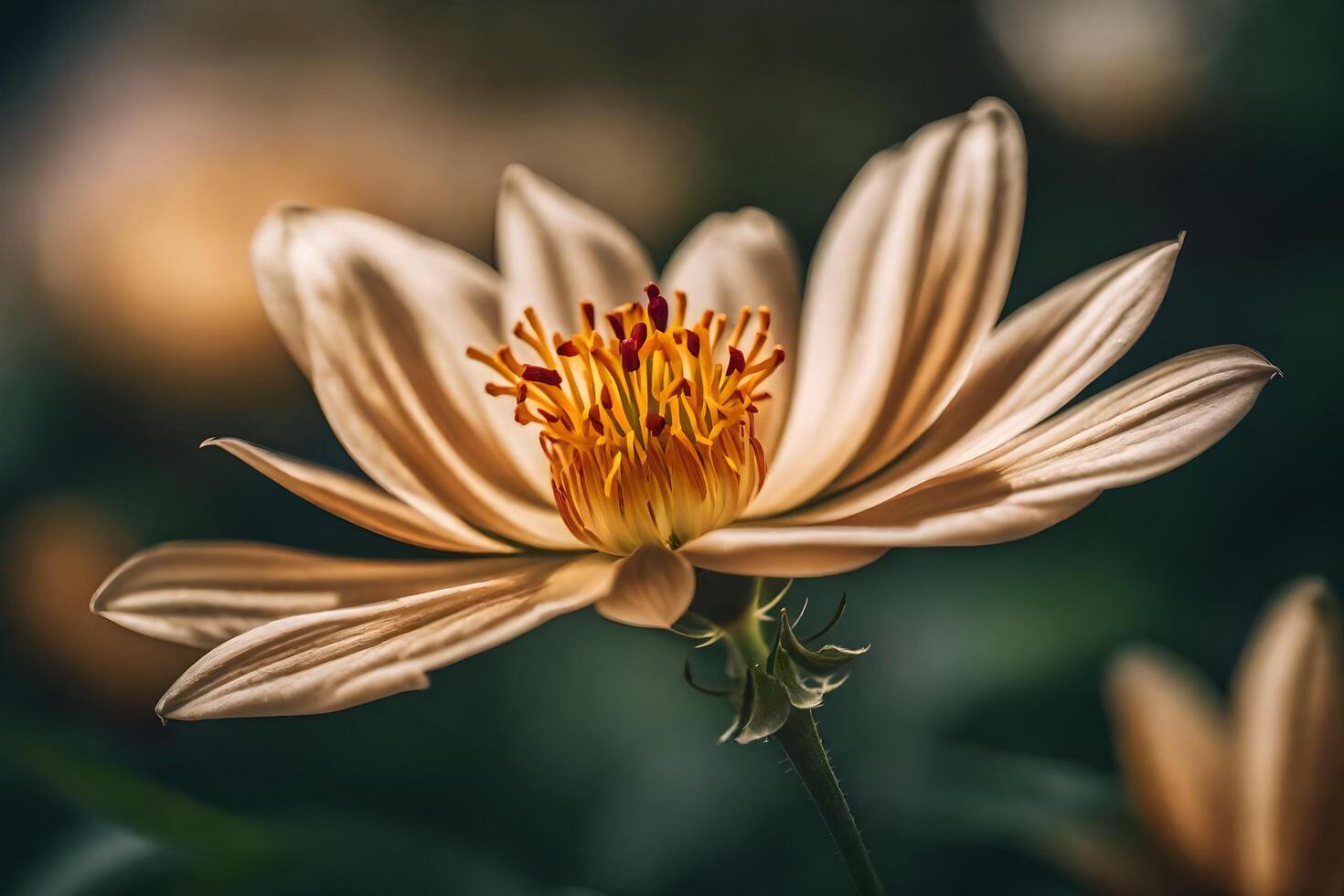 ai généré une proche en haut de une fleur avec une Jaune centre photo