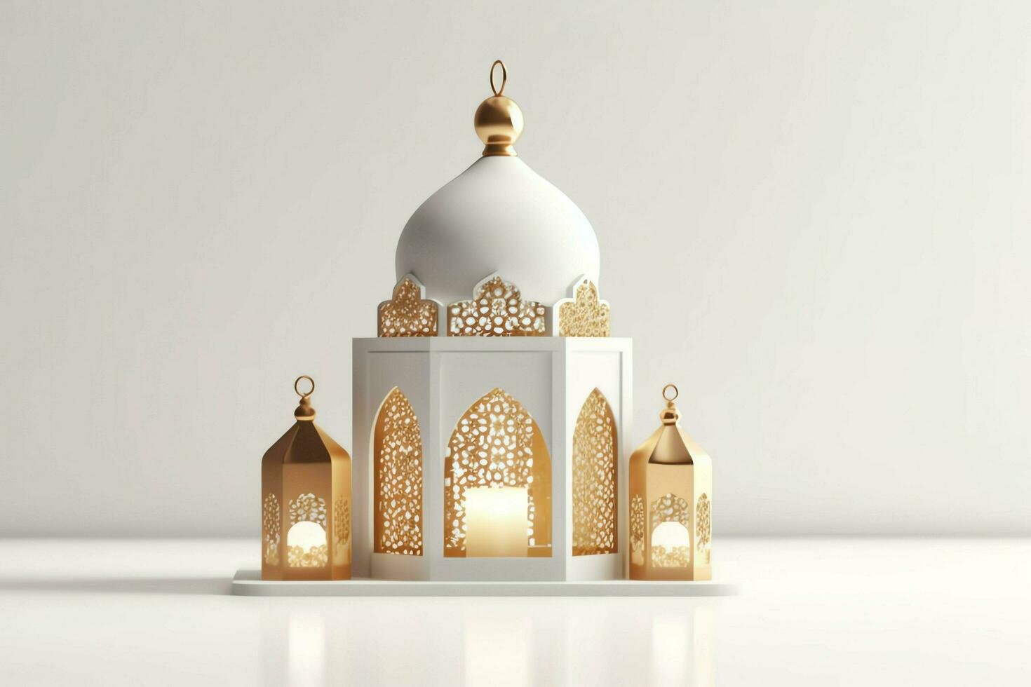 eid mubarak et Ramadan kareem salutations avec islamique lanterne et mosquée. eid Al fitr Contexte. eid Al fitr Contexte de fenêtre concept par ai généré photo