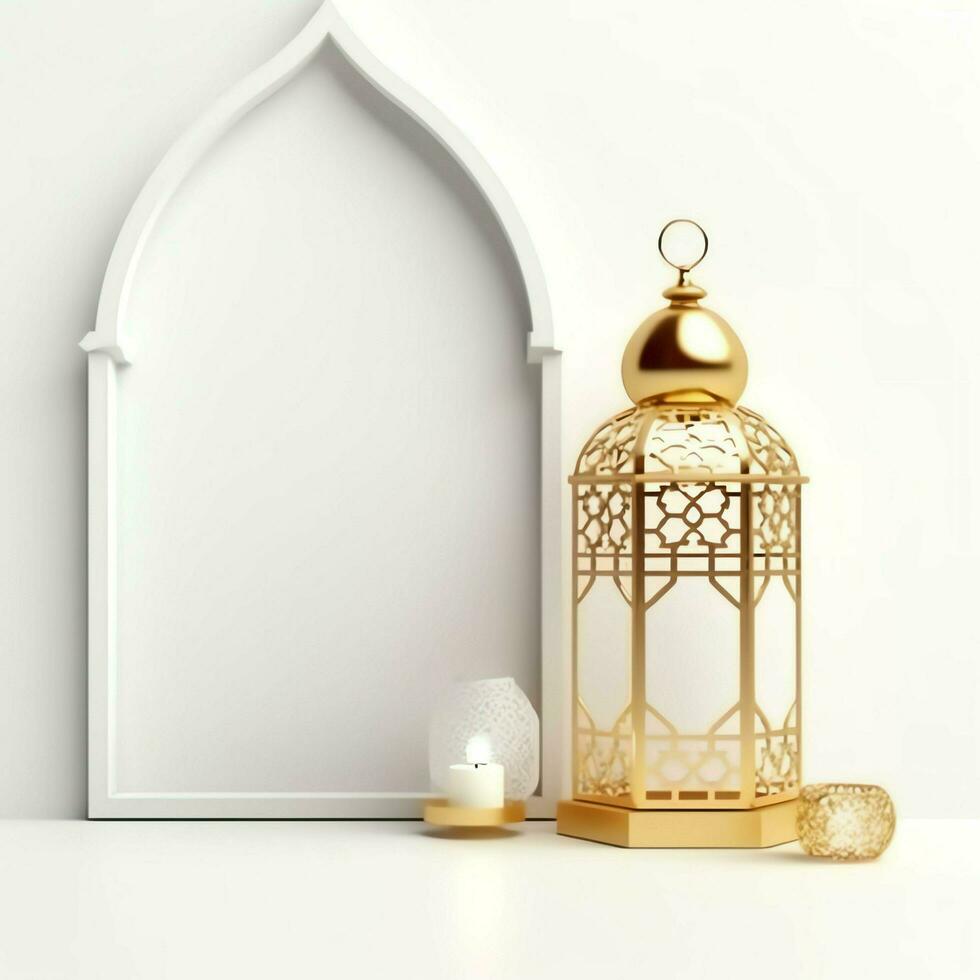 eid mubarak et Ramadan kareem salutations avec islamique lanterne et mosquée. eid Al fitr Contexte. eid Al fitr Contexte de fenêtre concept par ai généré photo