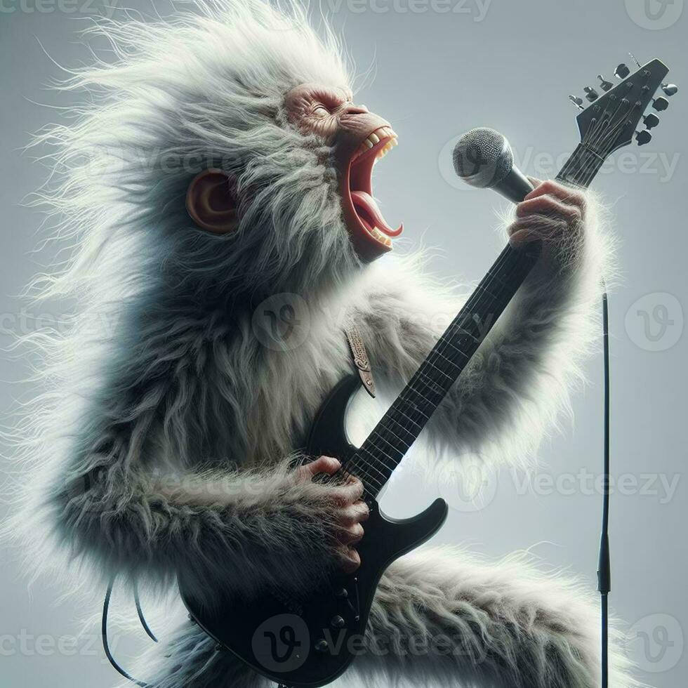 ai généré illustration de une singe en jouant guitare, en chantant osciller, généré par ai photo