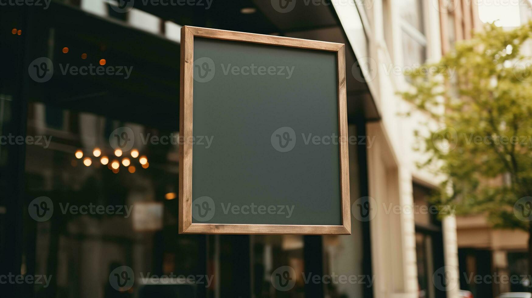 ai généré génératif ai, café magasin rue enseigne moquer en haut pour logo conception, marque présentation, esthétique en sourdine neutre couleurs, sur le mur Extérieur photo