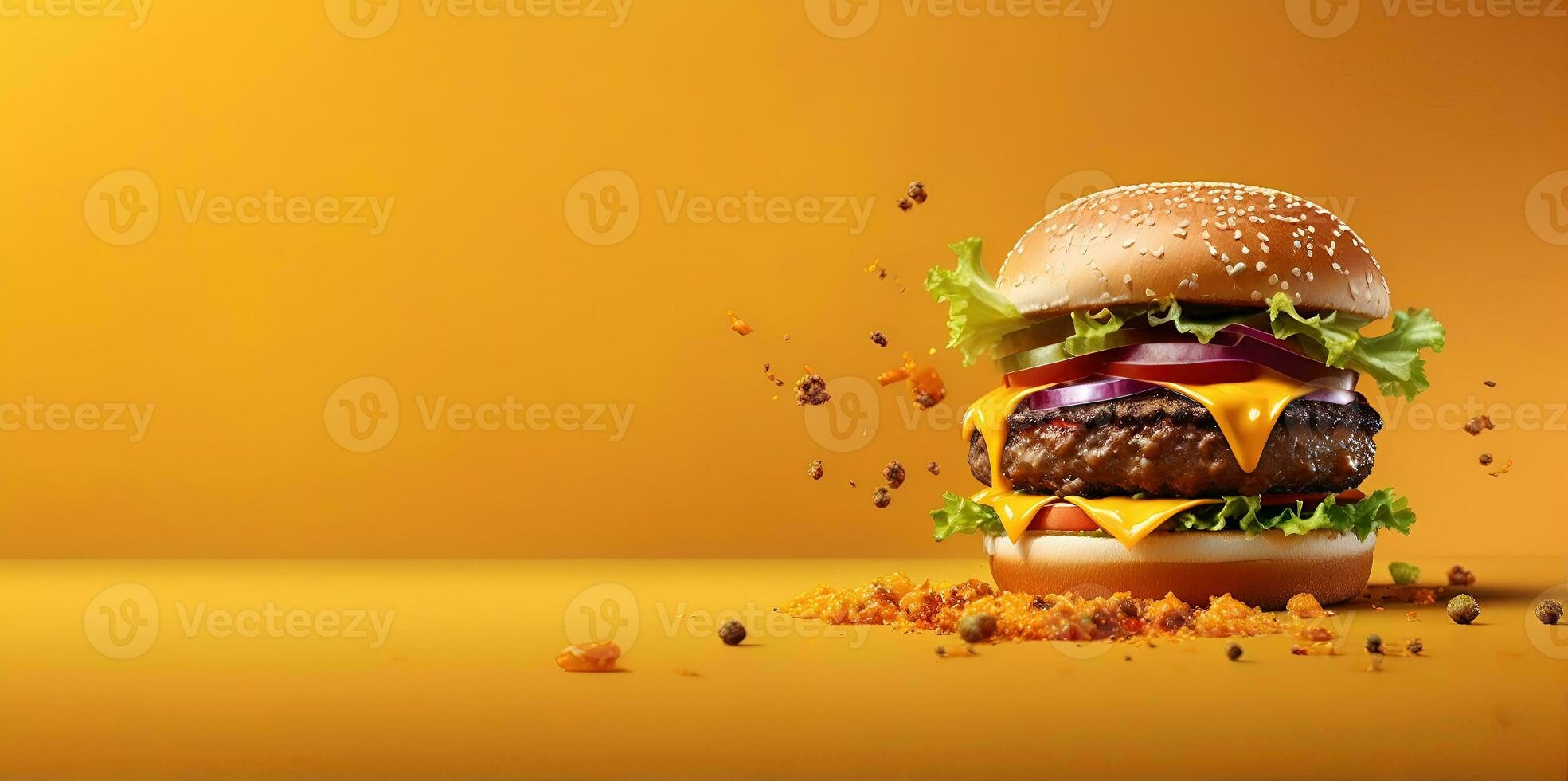 ai généré vite nourriture fermer coup de délicieux du boeuf Burger photo