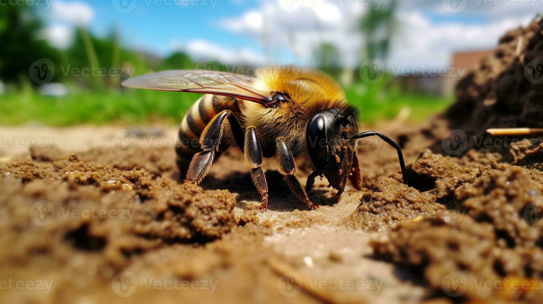 ai généré photo de abeille sur une sol. génératif ai