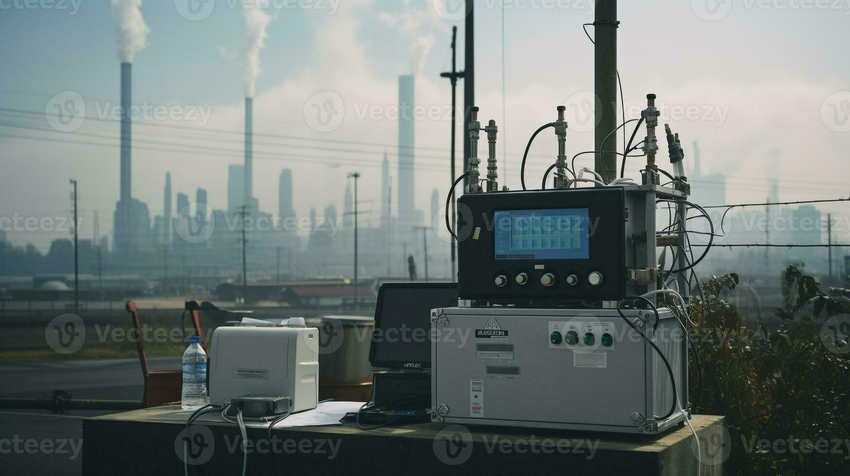 ai généré une photo de un air qualité surveillance station dans une pollué Urbain zone. génératif ai