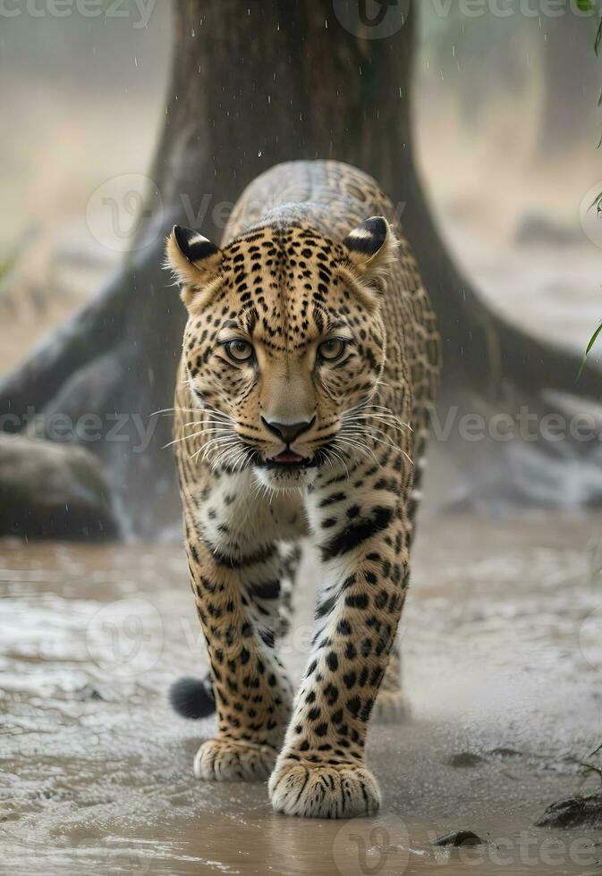 ai généré léopard attaque, réaliste images de sauvage animal attaques photo