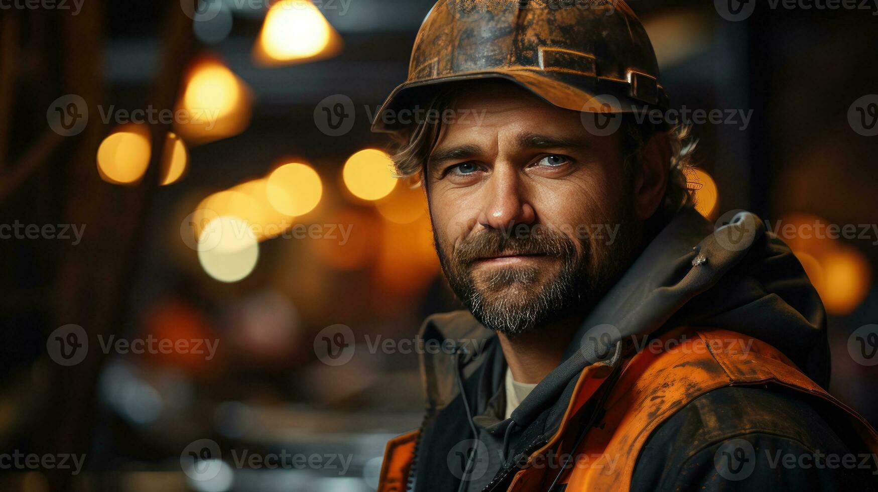 ai généré travail spécialiste ingénieur à travail dans un Orange gilet spécial uniforme photo