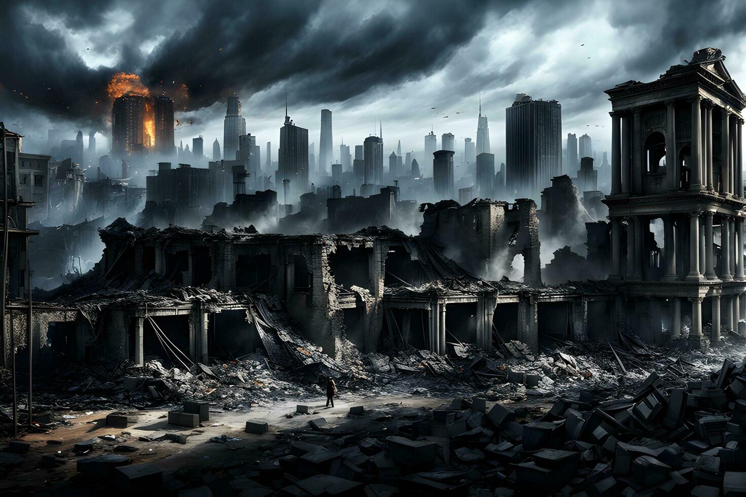 ai généré une ville détruit par guerre illustration photo