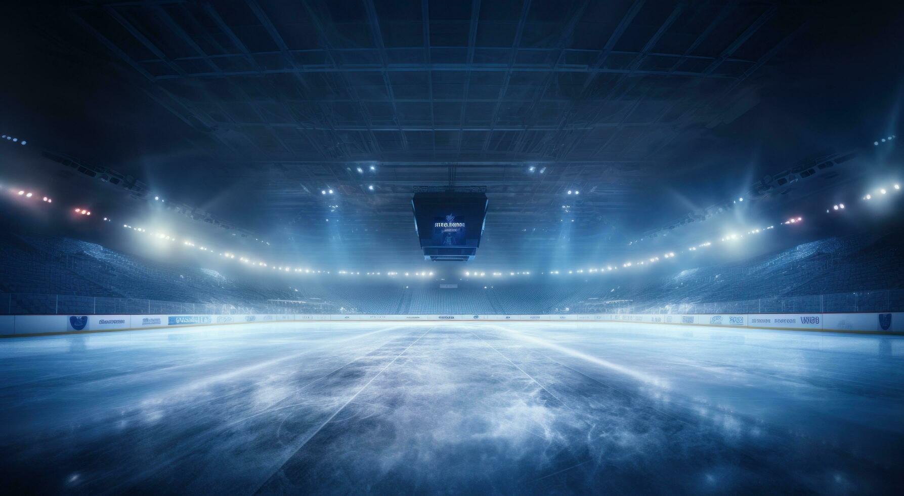 ai généré un le hockey arène avec lumières derrière il photo