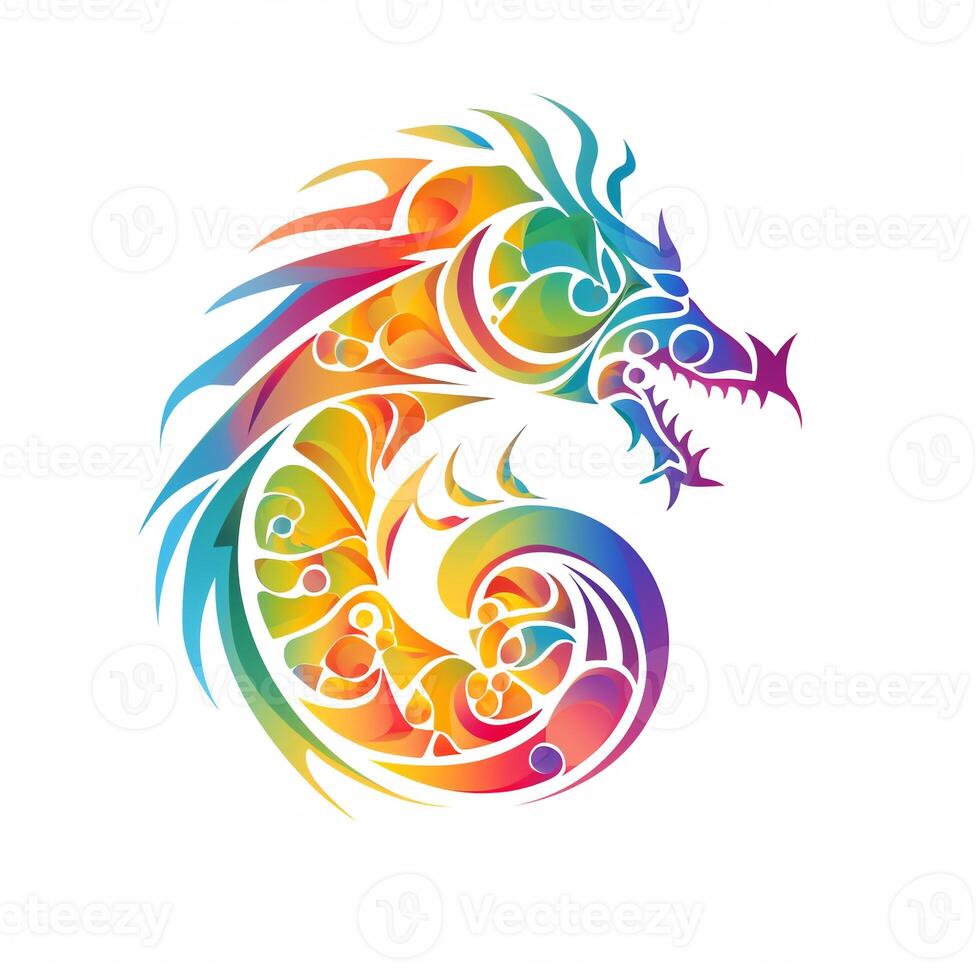 ai généré vague logo avec dragon dans arc en ciel sur une blanc Contexte. génératif ai photo