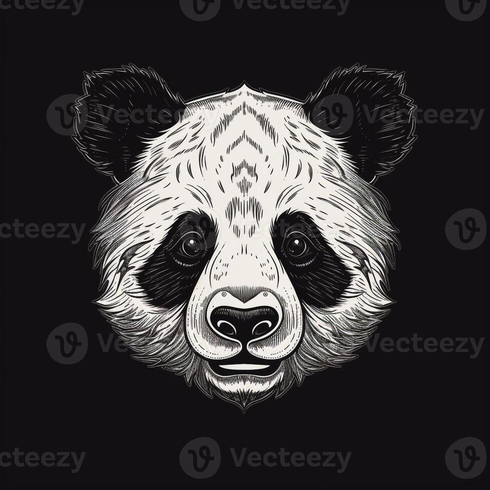 ai généré vague logo avec une Panda tête dans blanc sur une noir Contexte. génératif ai photo