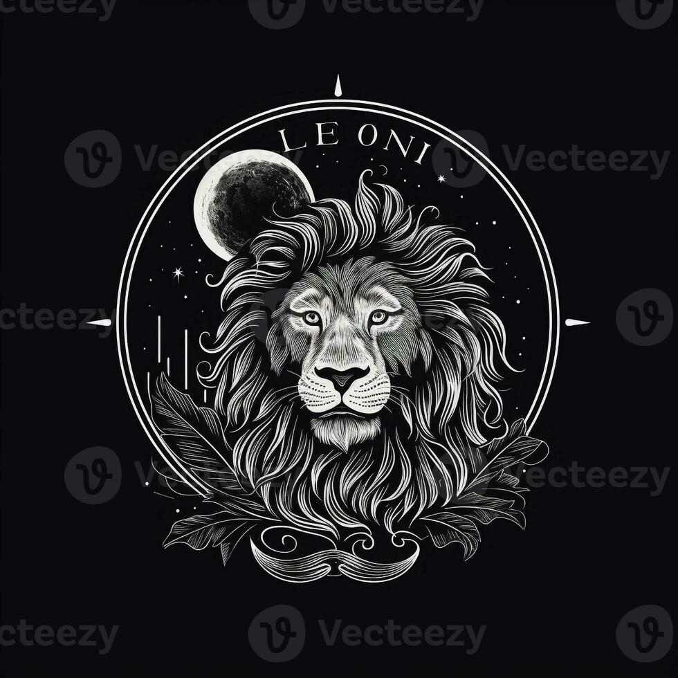 ai généré vague logo avec une Lion tête dans gris sur une noir Contexte. génératif ai photo