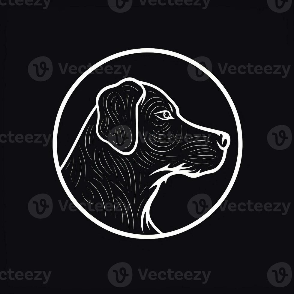 ai généré vague logo avec une chien dans blanc sur une noir Contexte. génératif ai photo