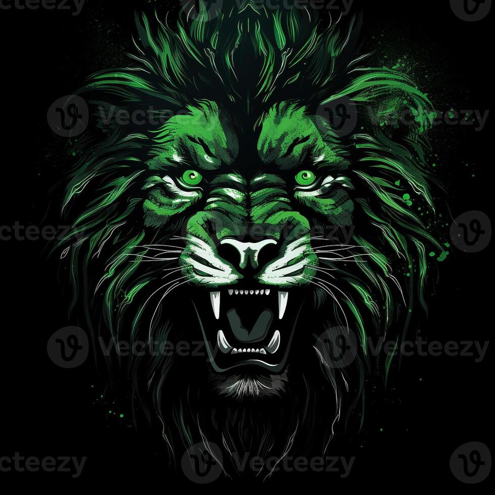 ai généré une mascotte logo avec une Lion tête dans vert néon. génératif ai photo