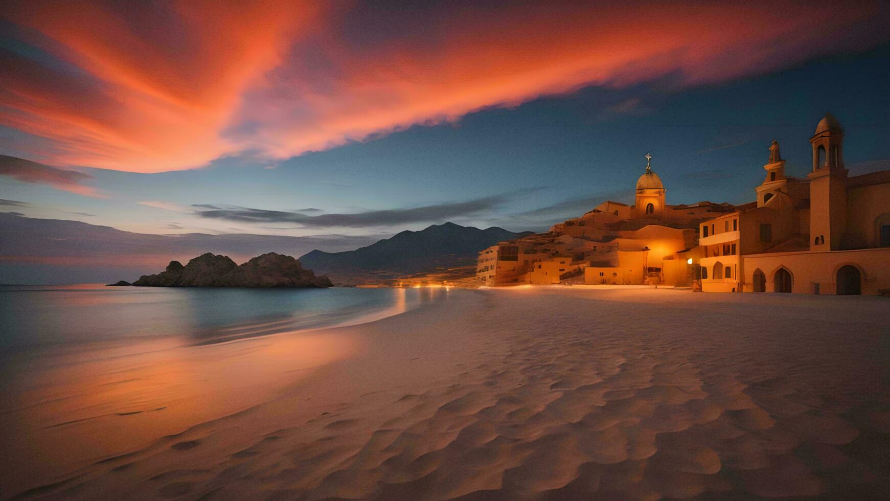 ai généré magnifique le coucher du soleil sur le plage dans Santorin, Grèce. génératif ai photo