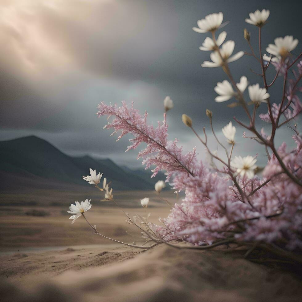 ai généré magnifique printemps fleurs dans le désert. la nature Contexte. tonique. génératif ai photo