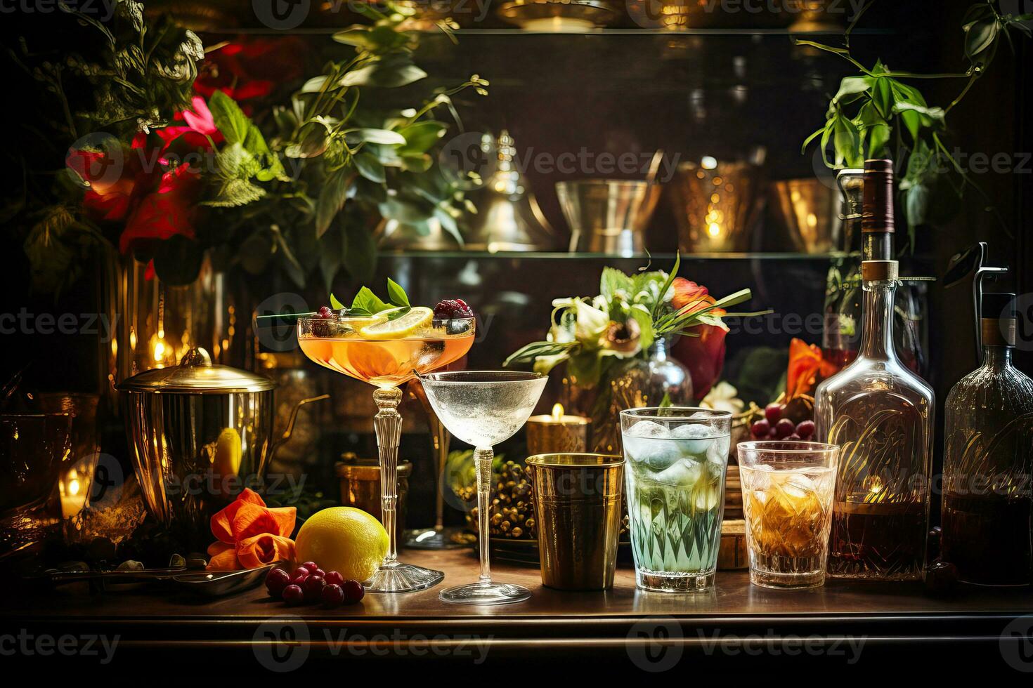 ai généré Noël cocktail bar, gourmet vacances les boissons photo