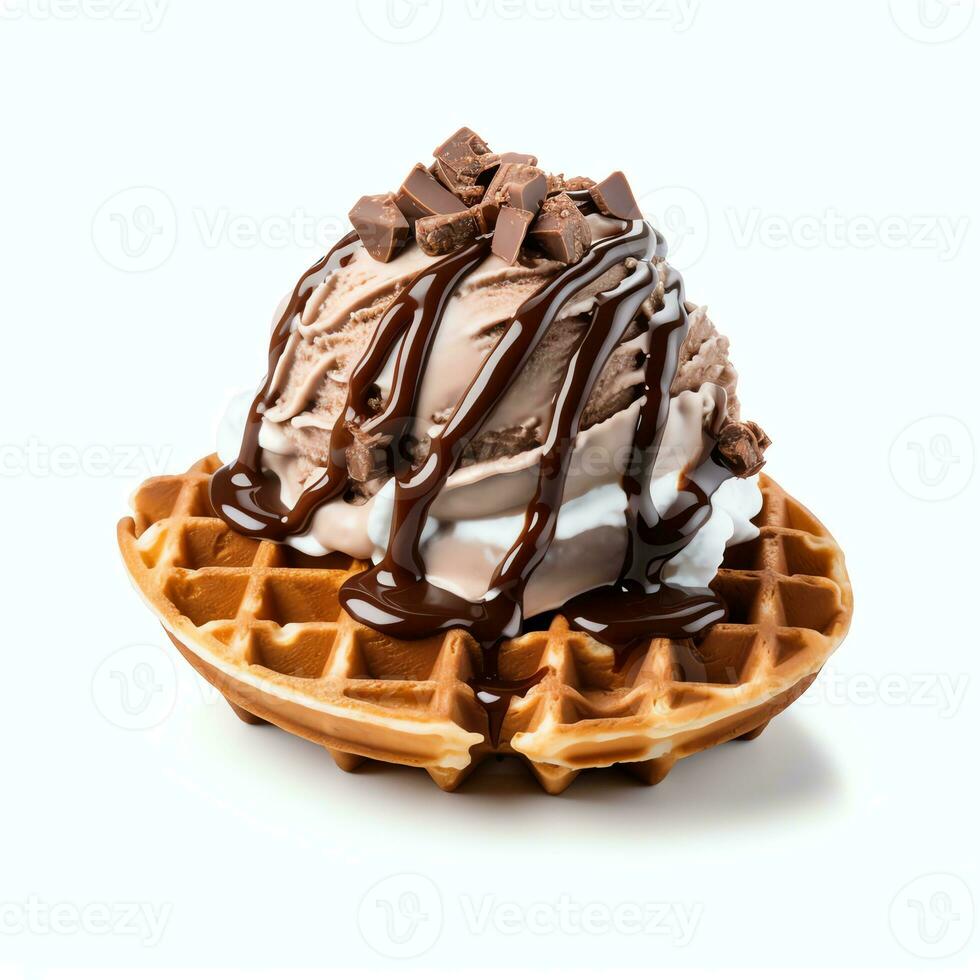 ai généré Chocolat la glace crème gaufre réel photo photoréaliste