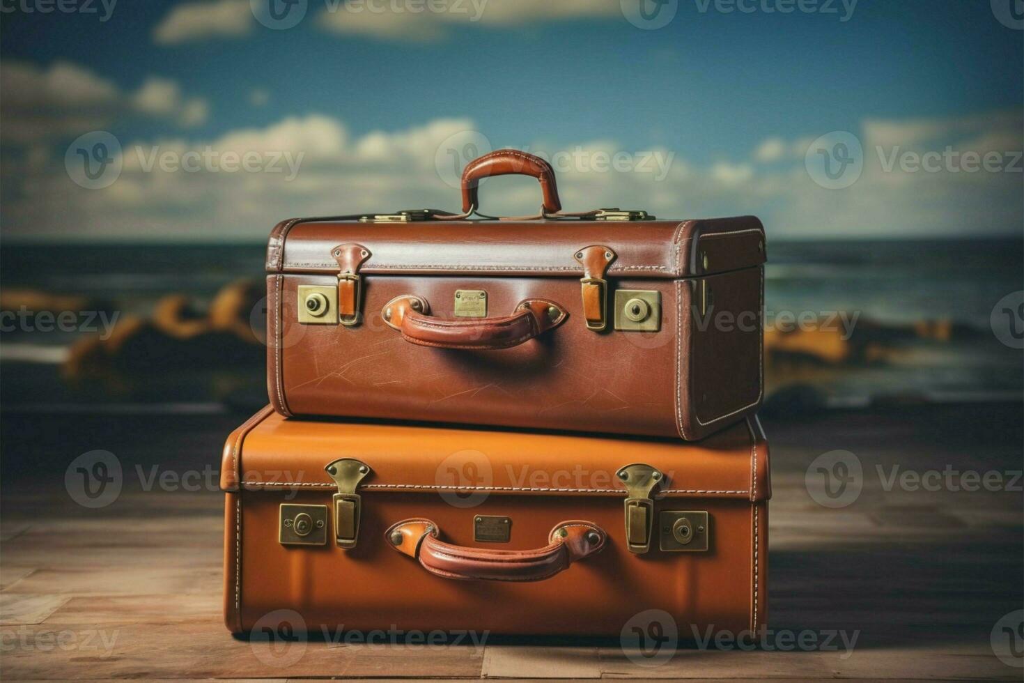 ai généré rétro exploration vieux cuir les valises sur une ancien style filtré Contexte photo