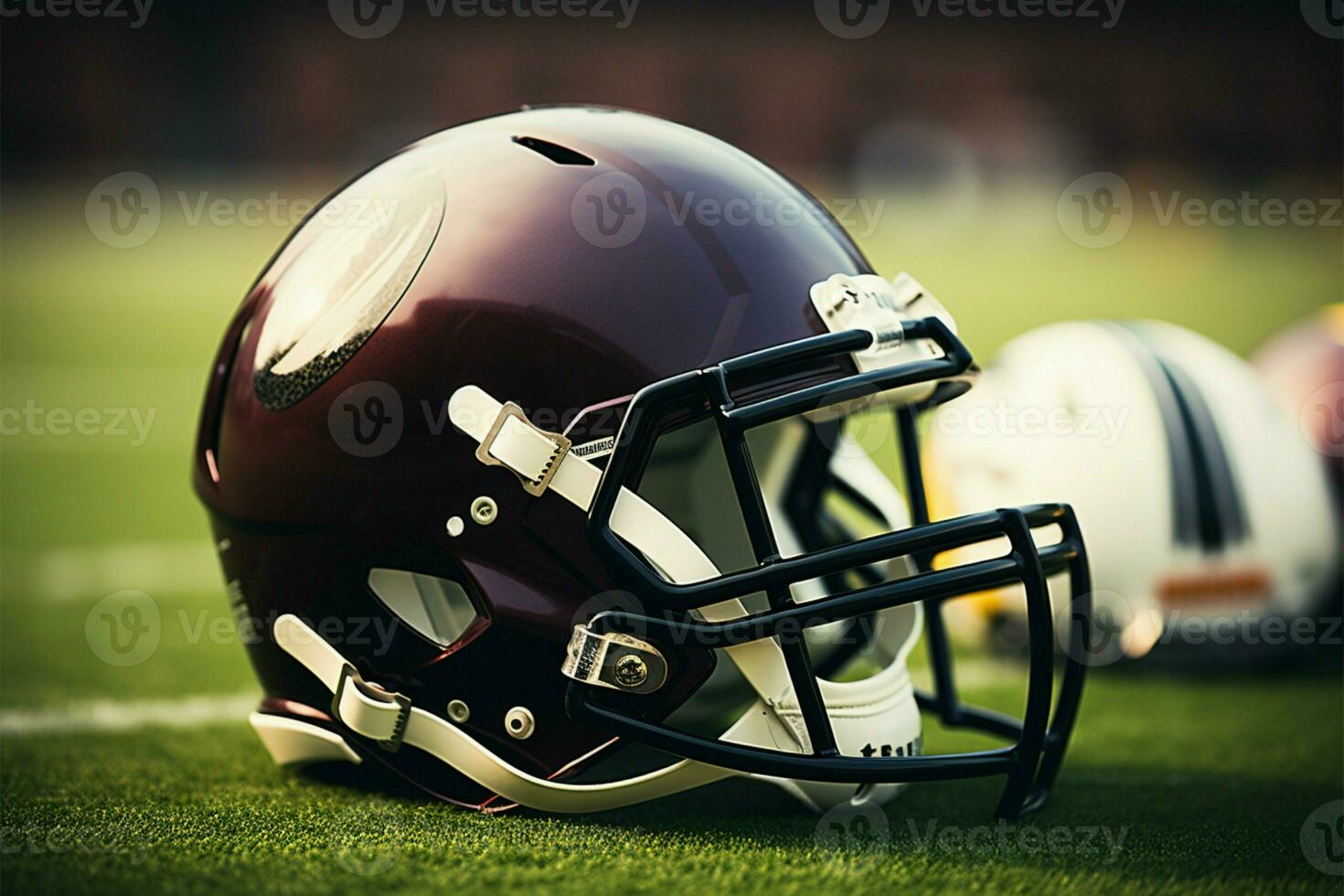 ai généré Football champ intensité casque et Balle ensemble contre le toile de fond photo