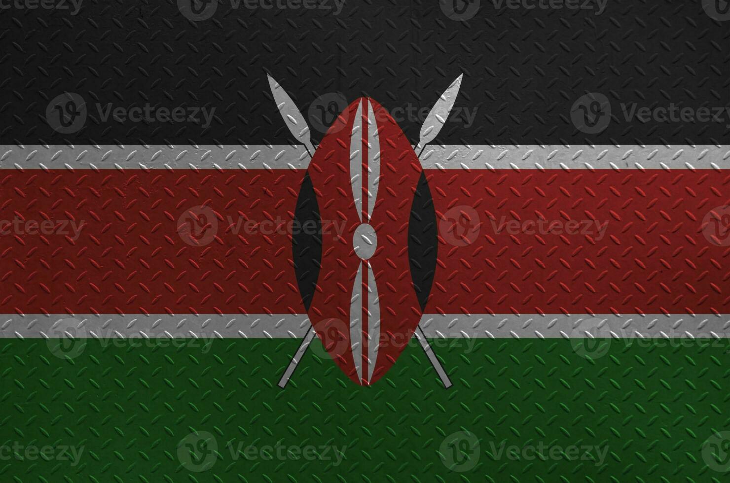 Kenya drapeau représenté dans peindre couleurs sur vieux brossé métal assiette ou mur fermer. texturé bannière sur rugueux Contexte photo