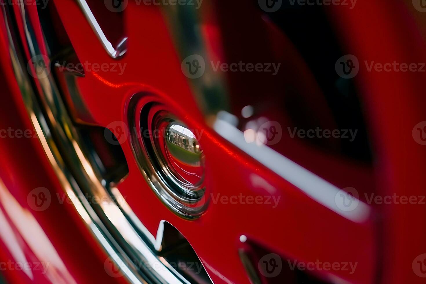 ai généré fermer détail de rouge aluminium voiture roue. neural réseau ai généré photo