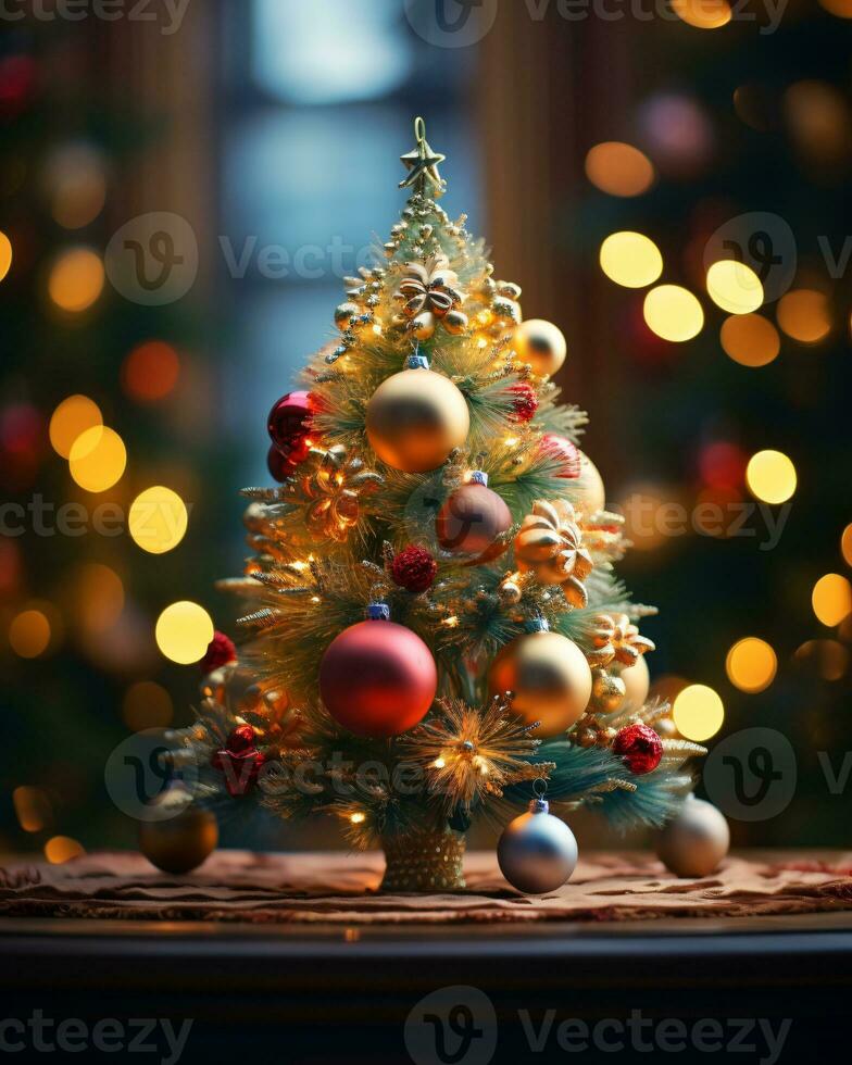 ai généré Noël arbre magnifiquement décoré avec de fête ornements photo