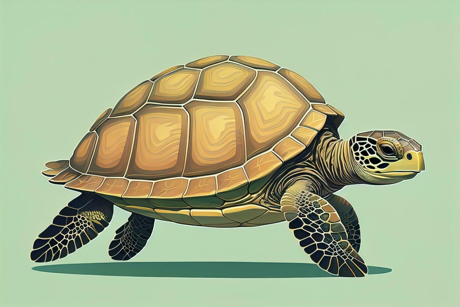 ai généré illustration de une tortue sur une vert Contexte dans dessin animé style. ai génératif photo