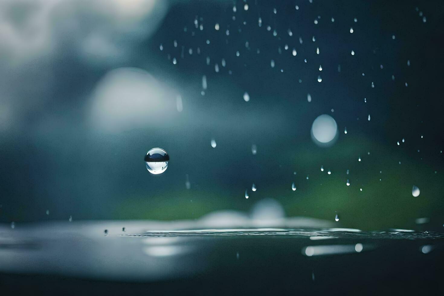 ai généré gouttes de pluie sur le l'eau photo