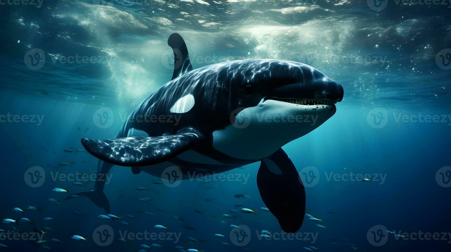 ai généré baleine dans le Profond bleu océan photo