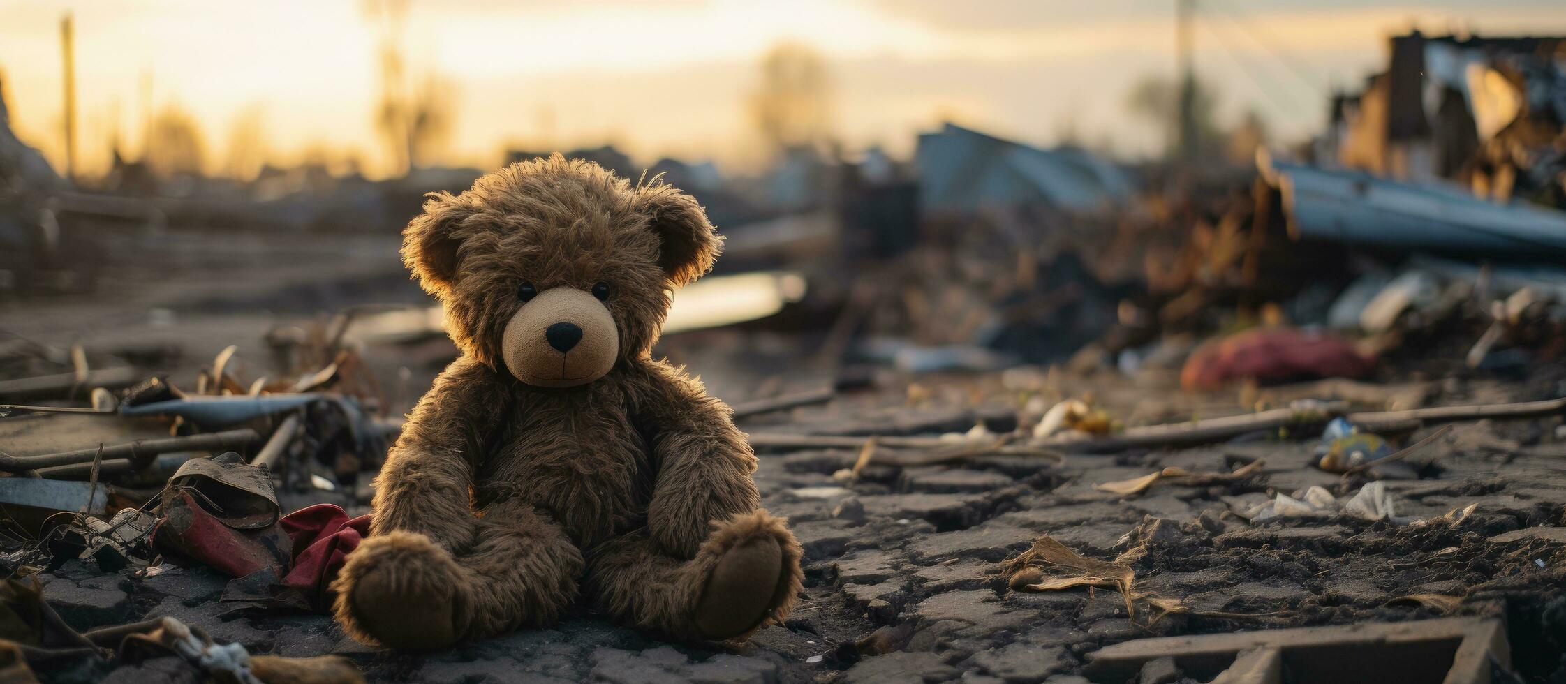 ai généré ours séance dans ruines photo