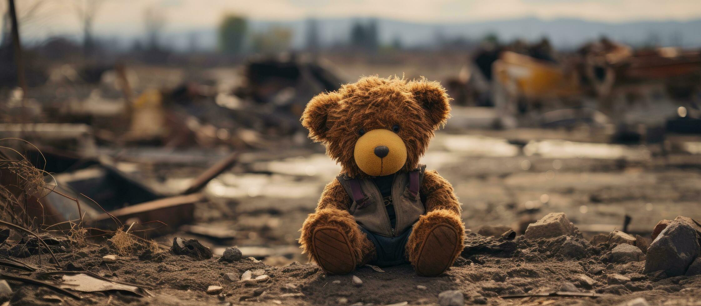 ai généré ours séance dans ruines photo