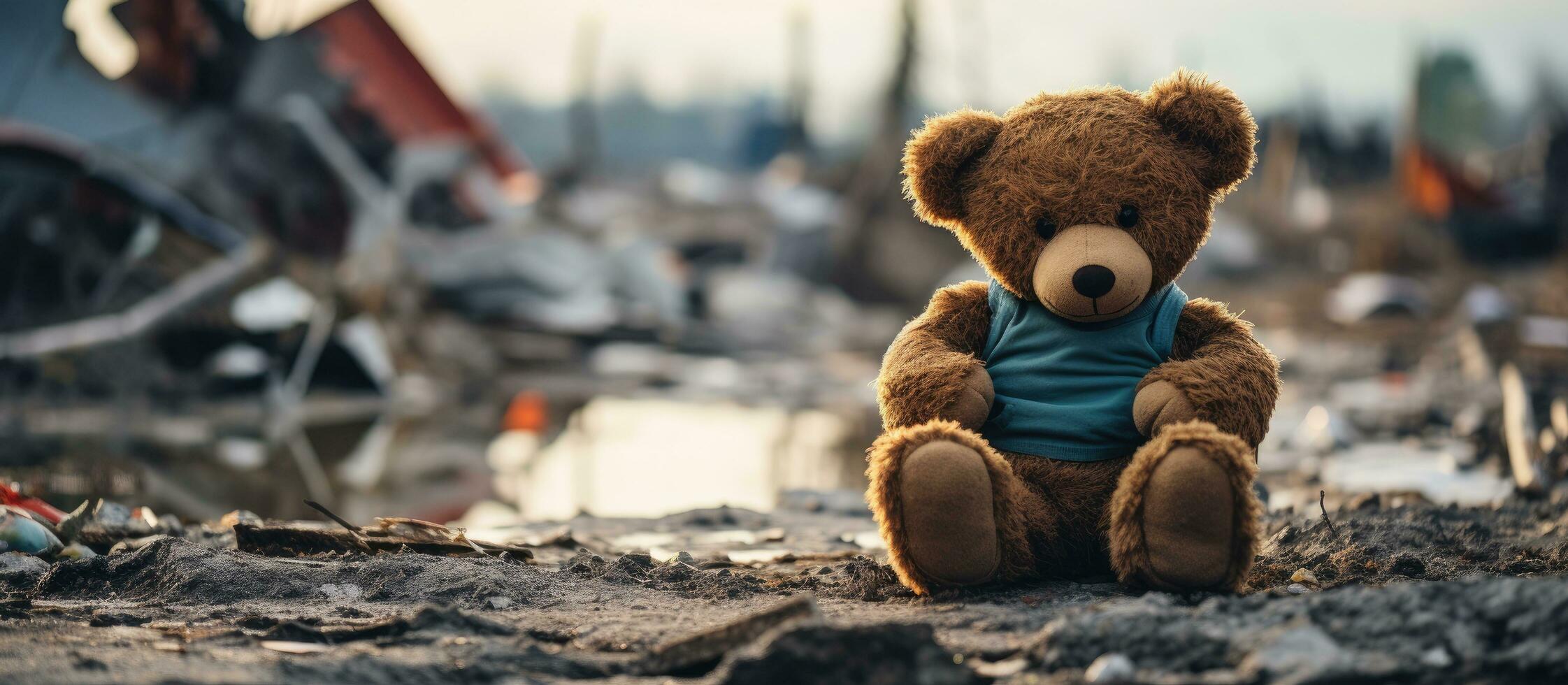 ai généré ours séance dans ruines photo