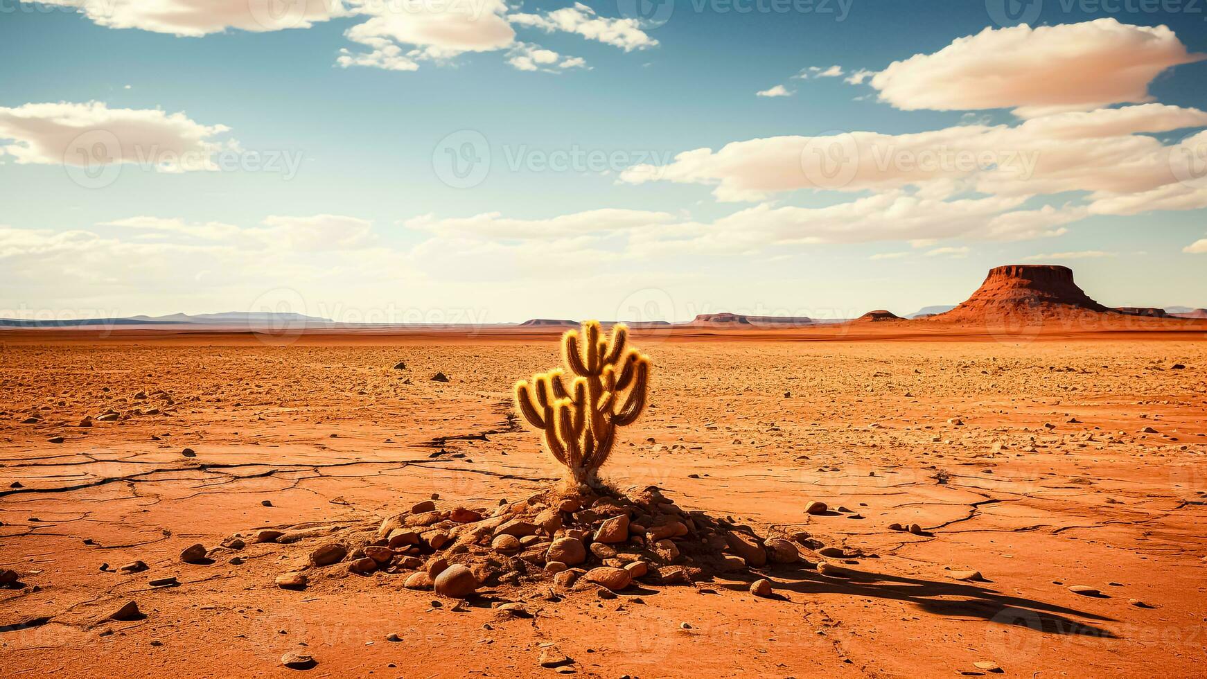 ai généré cactus isolé dans une vaste désert paysage photo