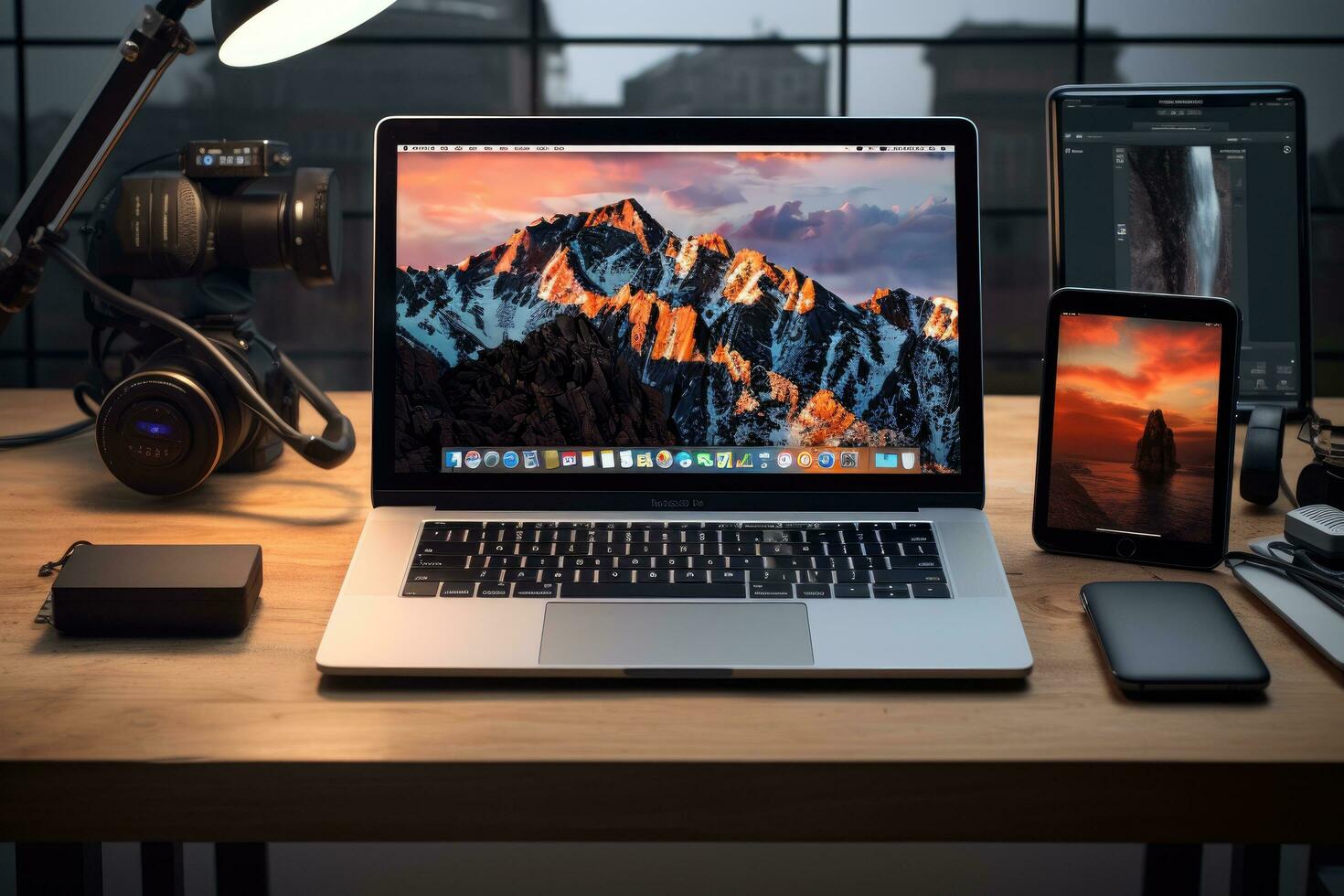 ai généré Pomme des ordinateurs site Internet sur macbook pro rétine dans le Bureau environnement, une photographe prise une image de une guépard dans masaï mara, Kenya, ai généré photo