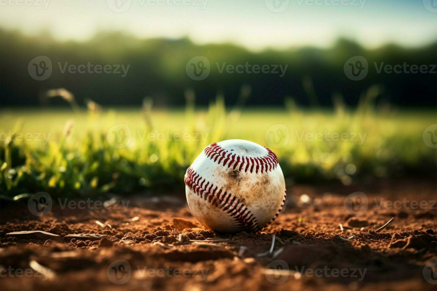 ai généré américain Passe-temps base-ball sur une herbeux champ, ancien rétro graphique art photo