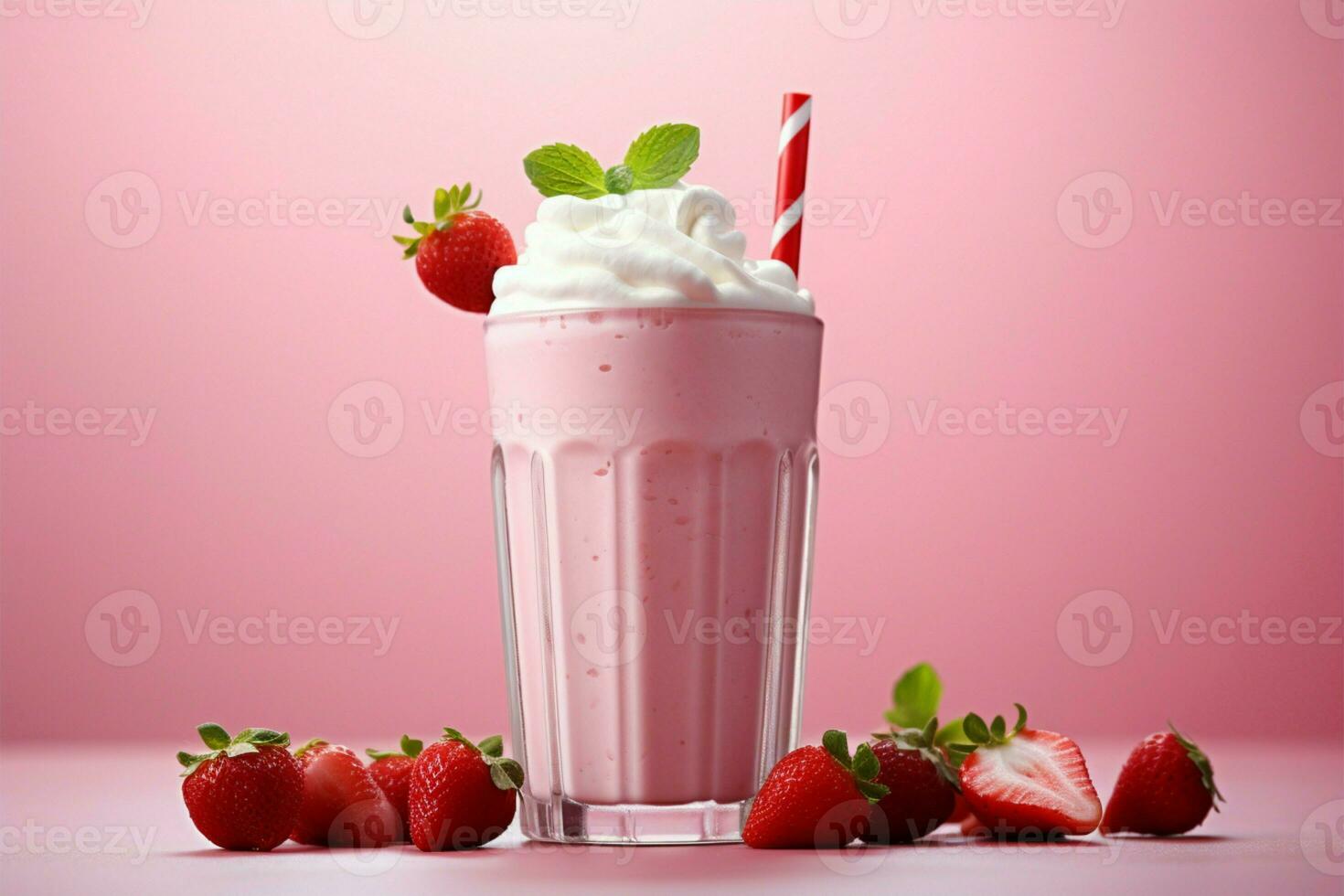 ai généré crémeux fraîcheur rose fraise Milk-shake, une rafraîchissant été boisson délice photo