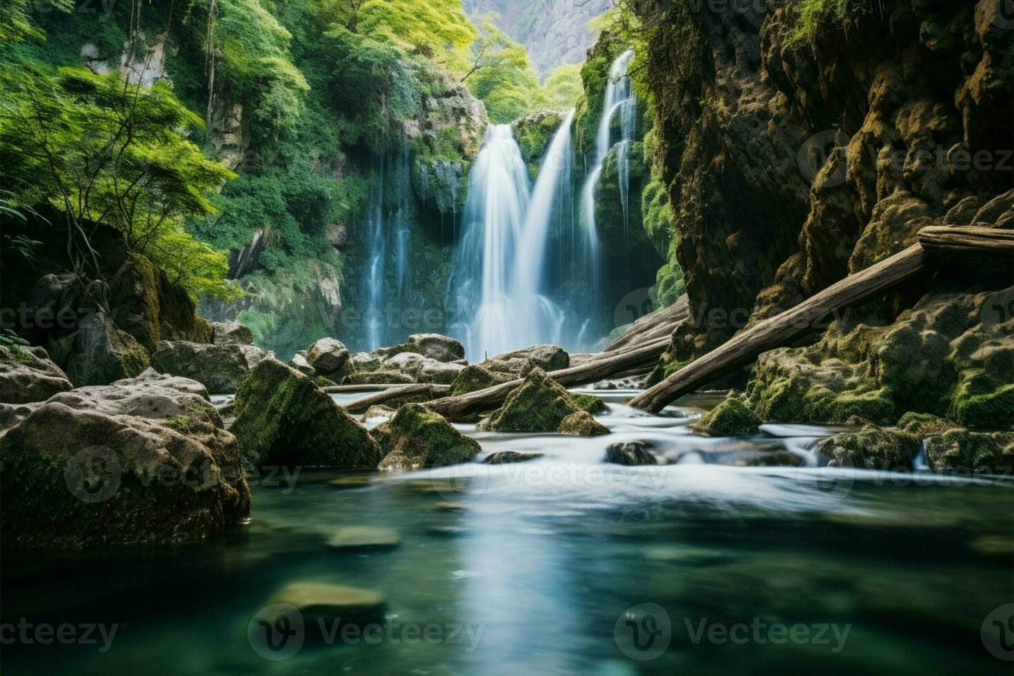 ai généré Profond forêt tranquillité Naturel Contexte photo à Kanchanaburi émeraude cascade