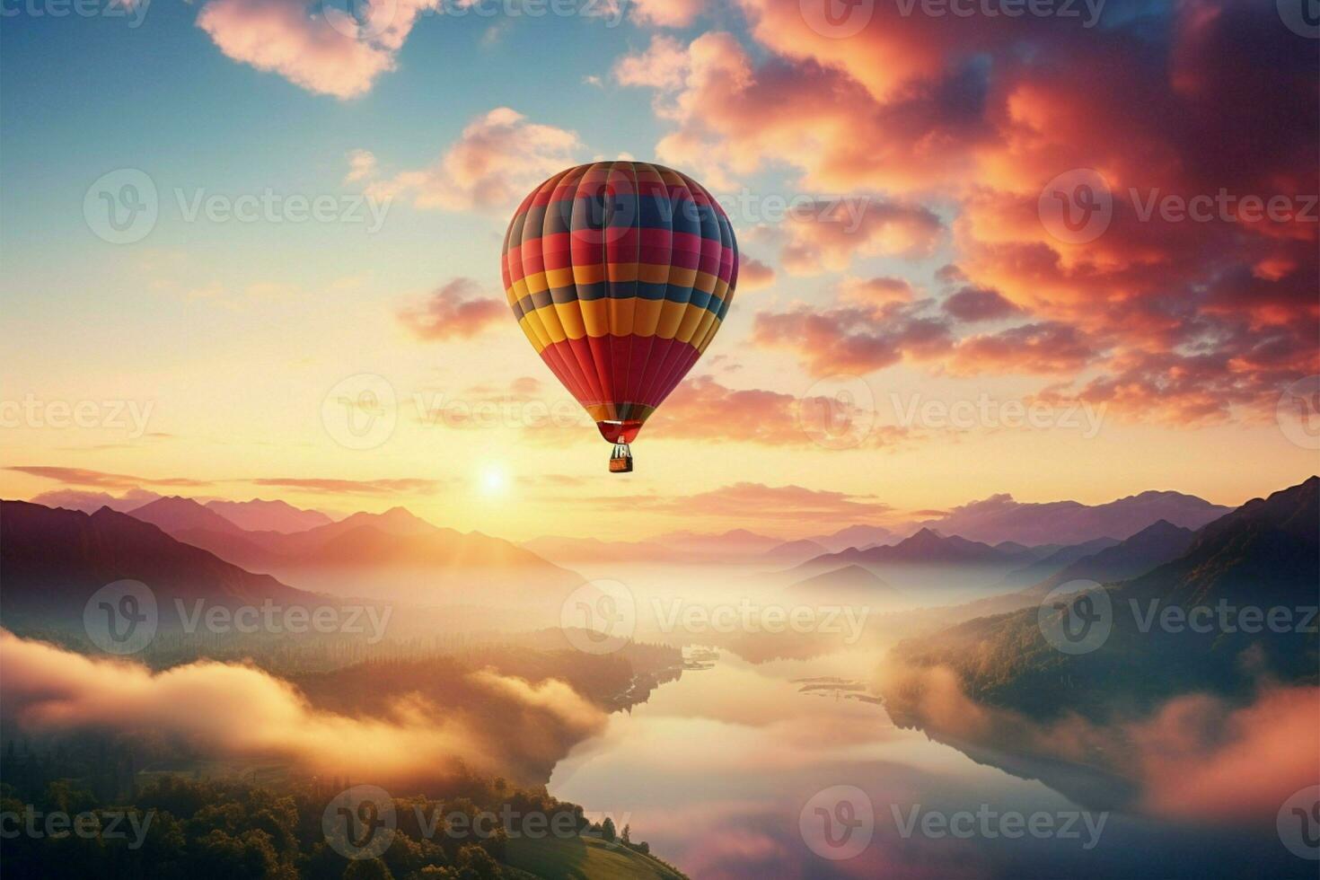 ai généré été ballon balade lever du soleil arrière-plan, la nature paysage, air Voyage liberté photo