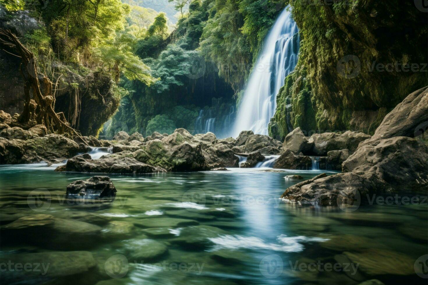 ai généré cascade merveille jogkradin dans le Profond forêt à Kanchanaburi, Naturel beauté photo