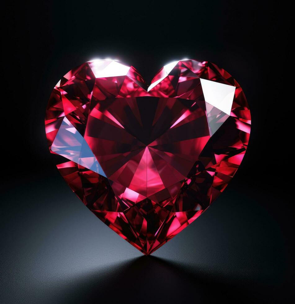 ai généré une cœur en forme de rubis diamant sur une noir Contexte photo