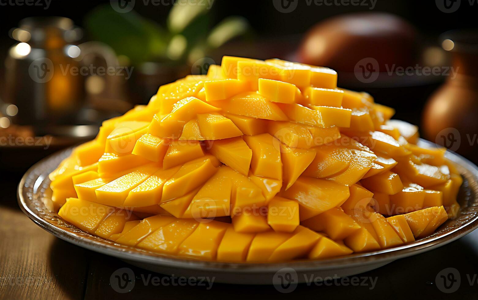 ai généré délicieux coloré sucré mangue tranches cette sont une vue à voir photo