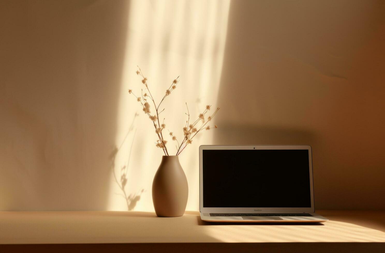 ai généré une blanc vase suivant à une portable ordinateur dans une espace photo