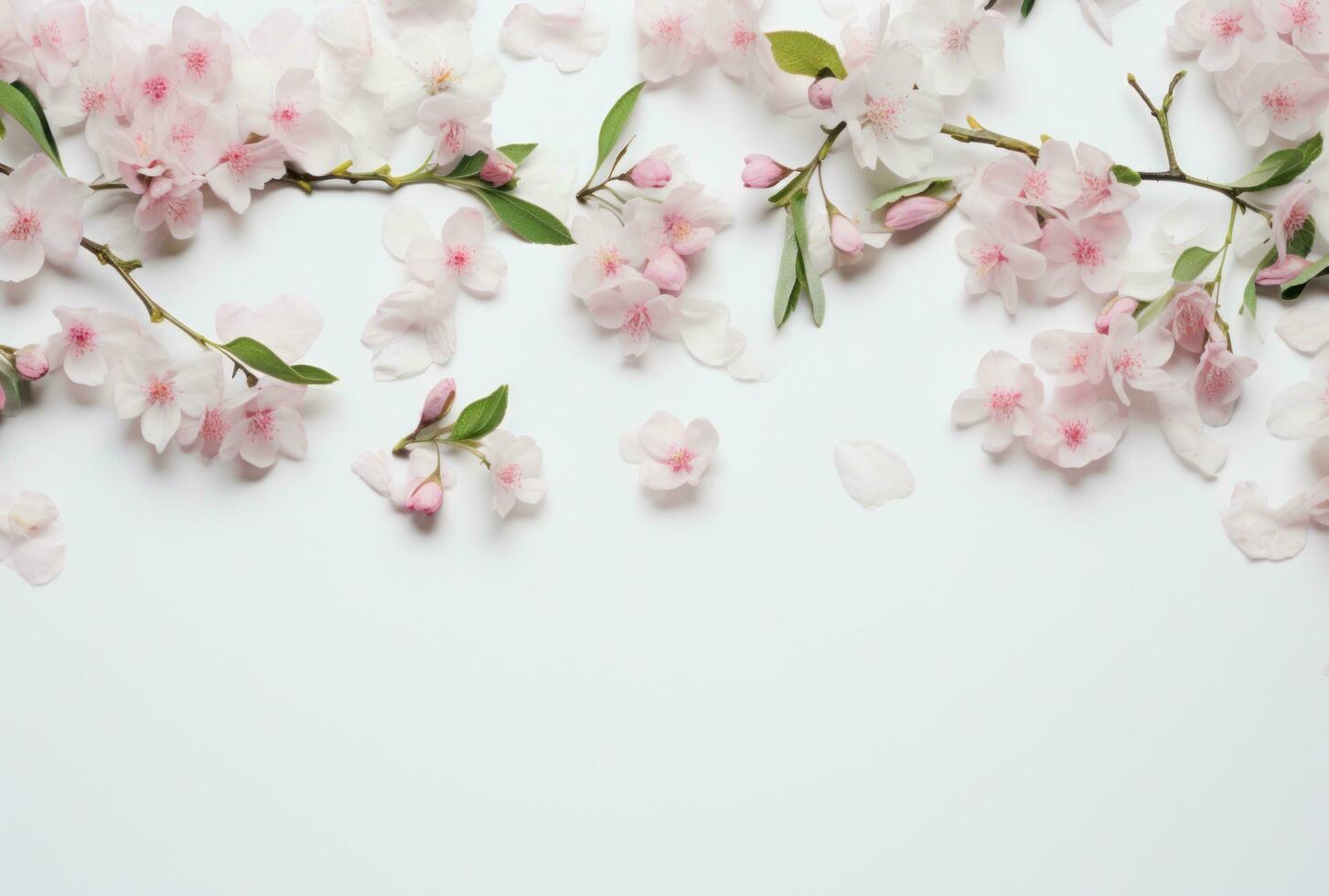 ai généré une floral bannière fabriqué en haut de rose fleurs et vert feuilles photo