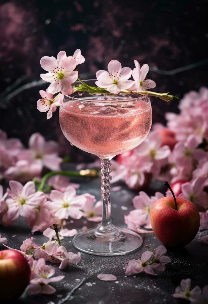 ai généré Frais Pomme fleur cocktail photo