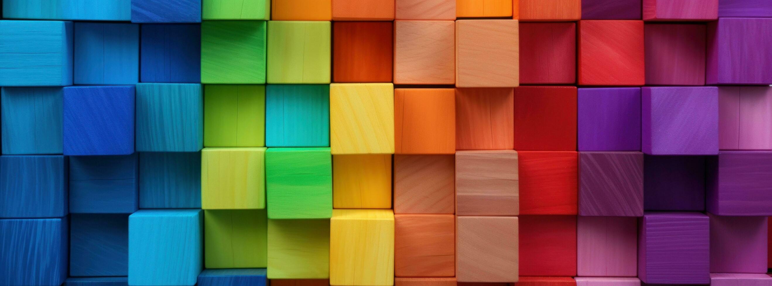 ai généré arc en ciel en bois carrés fabriqué de différent coloré blocs photo