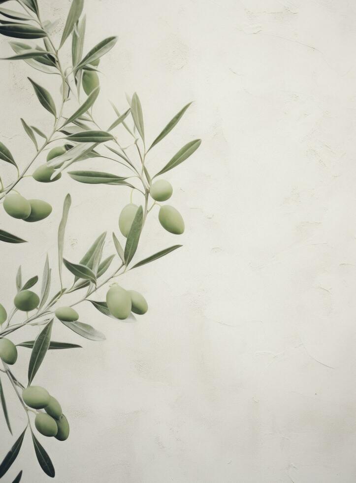 ai généré blanc craie mur avec vert olive arbre, photo