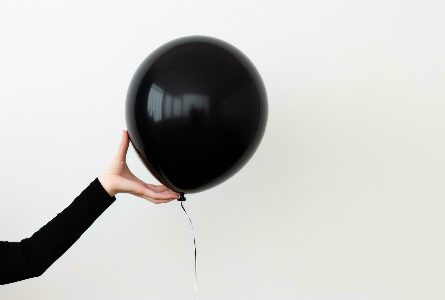 ai généré une la personne détient en dehors une noir ballon, photo