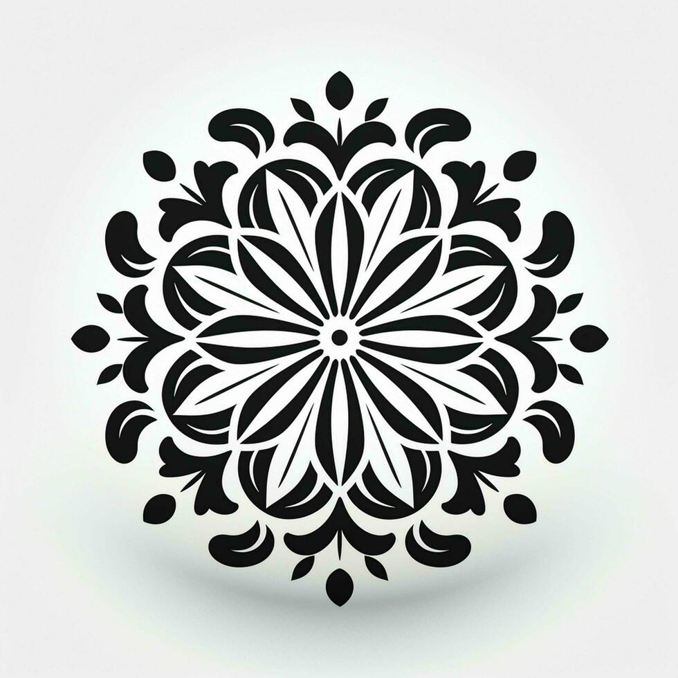 ai généré 2d plat épais fleuri noir cercle sur une blanc Contexte photo